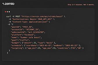 Скриншот Zernio Ads API