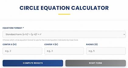 Скриншот Circle Equation Calculator | Ease Tools
