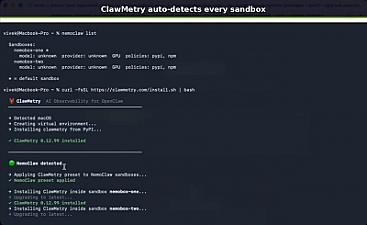 Скриншот ClawMetry for NVIDIA NemoClaw